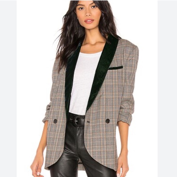Free People Jackets & Blazers - Free People Plaid Velvet Trim Blazer Oversized Boyfriend XS S M